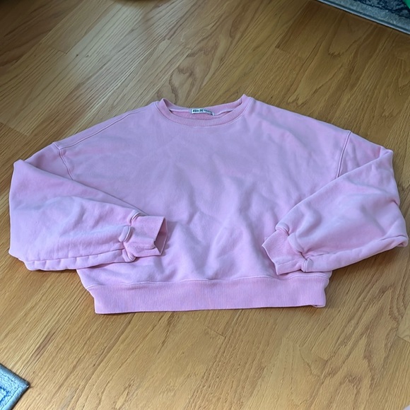 AGOLDE Premium Light Pink Cropped Balloon Sleeve Crewneck Pullover Sweatshirt S - Picture 1 of 8
